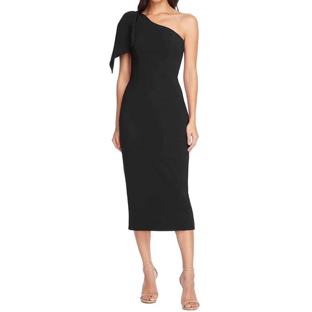 Dress The Population Tiffany One-Shoulder Bow Detail Midi Sheath Dress-Large